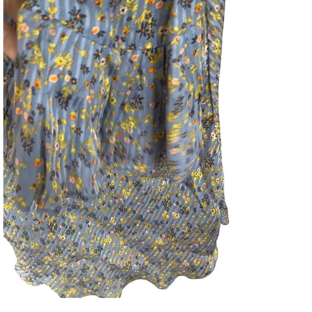 Free People Sweetest Thing Mini Dress Midnight Cowboy Blue Floral Ruffle Size 12